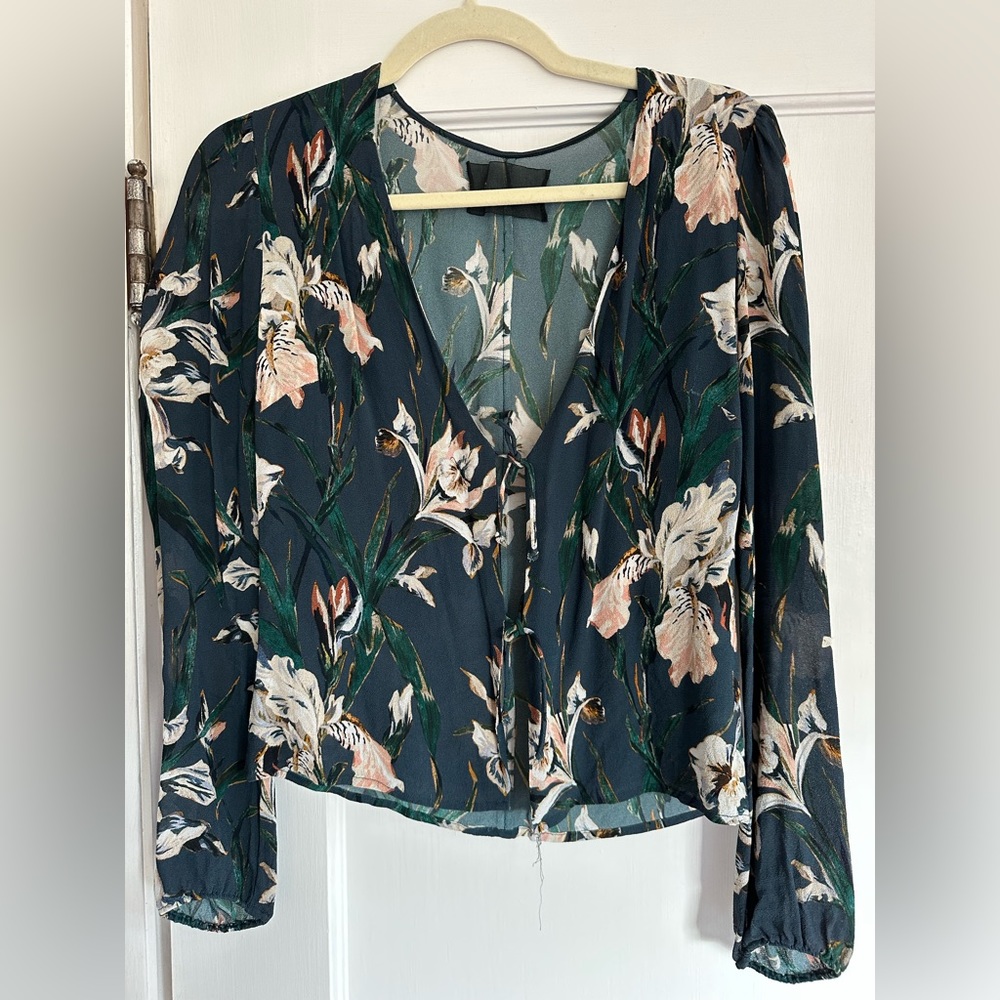 Reformation Floral Blouse - Black and Green